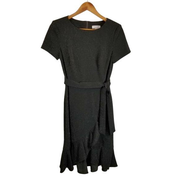 Calvin Klein Dresses & Skirts - Calvin Klein Women's Stretch Knit Short Sleeve Black Glitter Faux Wrap Dress 4